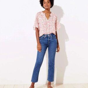 Loft High waist straight cropped raw hem jeans size 8